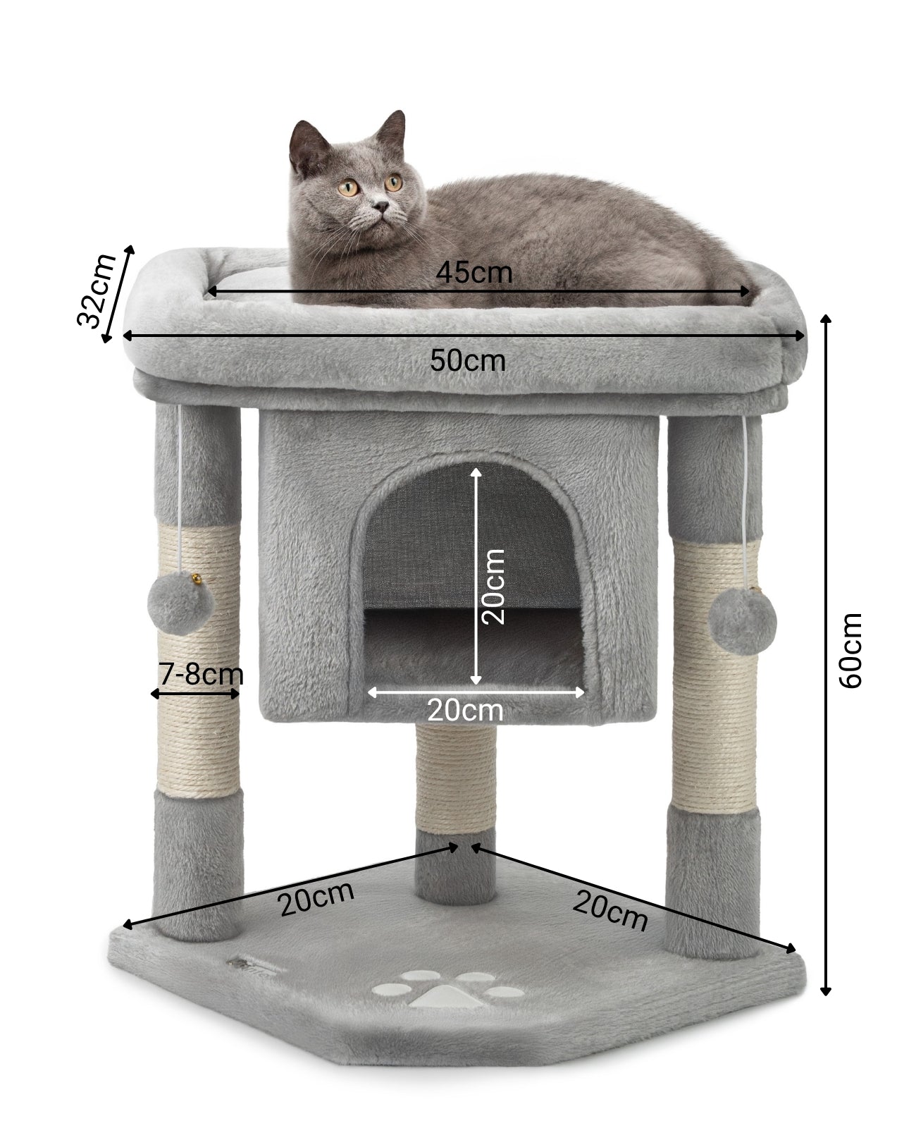 Arbre à chat, arbre à grimper, griffoir pour chat, H 60 cm, couleur au choix