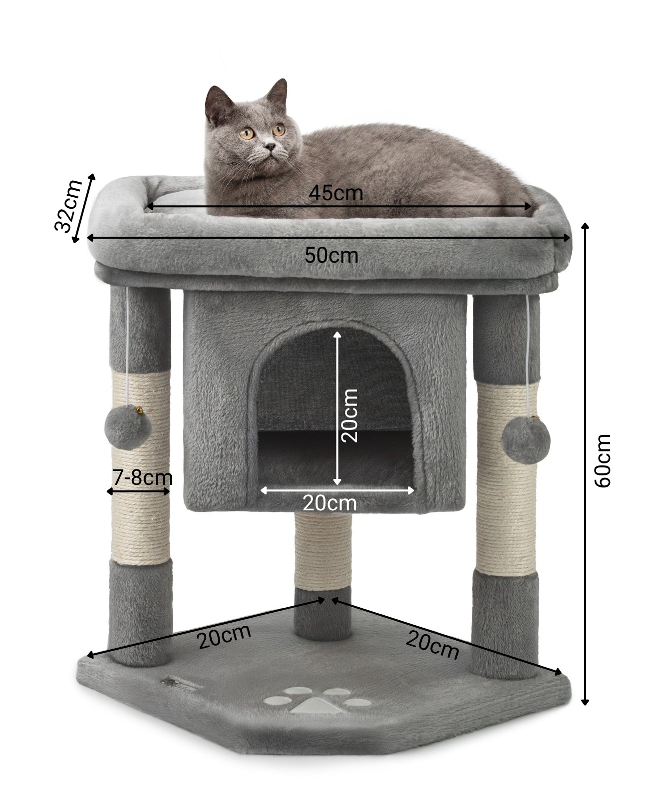 Arbre à chat, arbre à grimper, griffoir pour chat, H 60 cm, couleur au choix