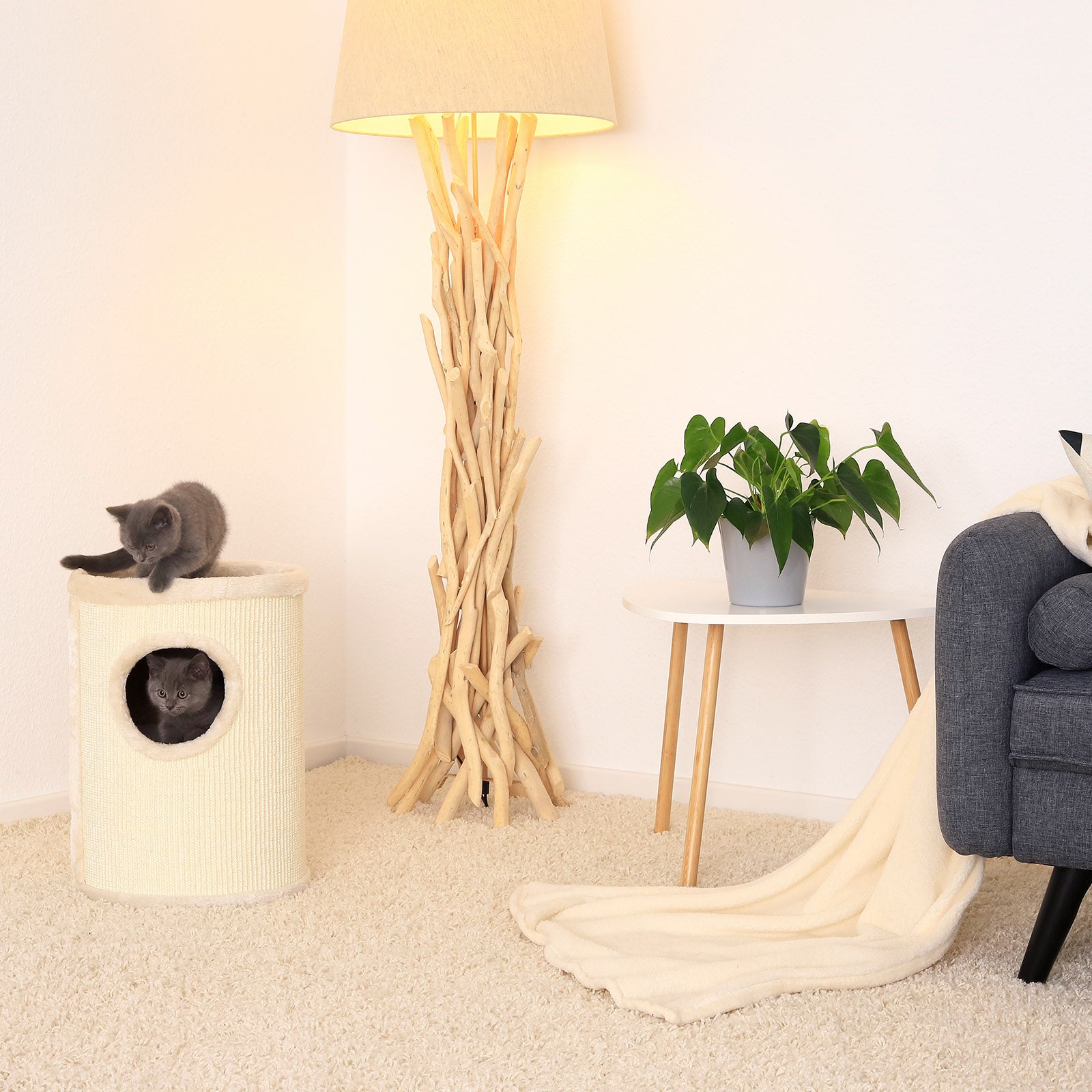 dibea, Tonneau Griffoir Colonne avec Sisal pour Gratter/Plateau avec Peluche