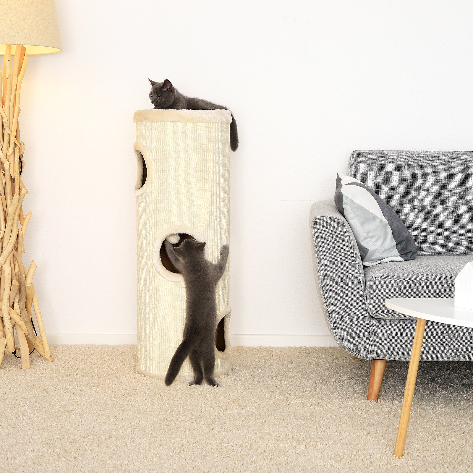 dibea, Tonneau Griffoir Colonne avec Sisal pour Gratter/Plateau avec Peluche