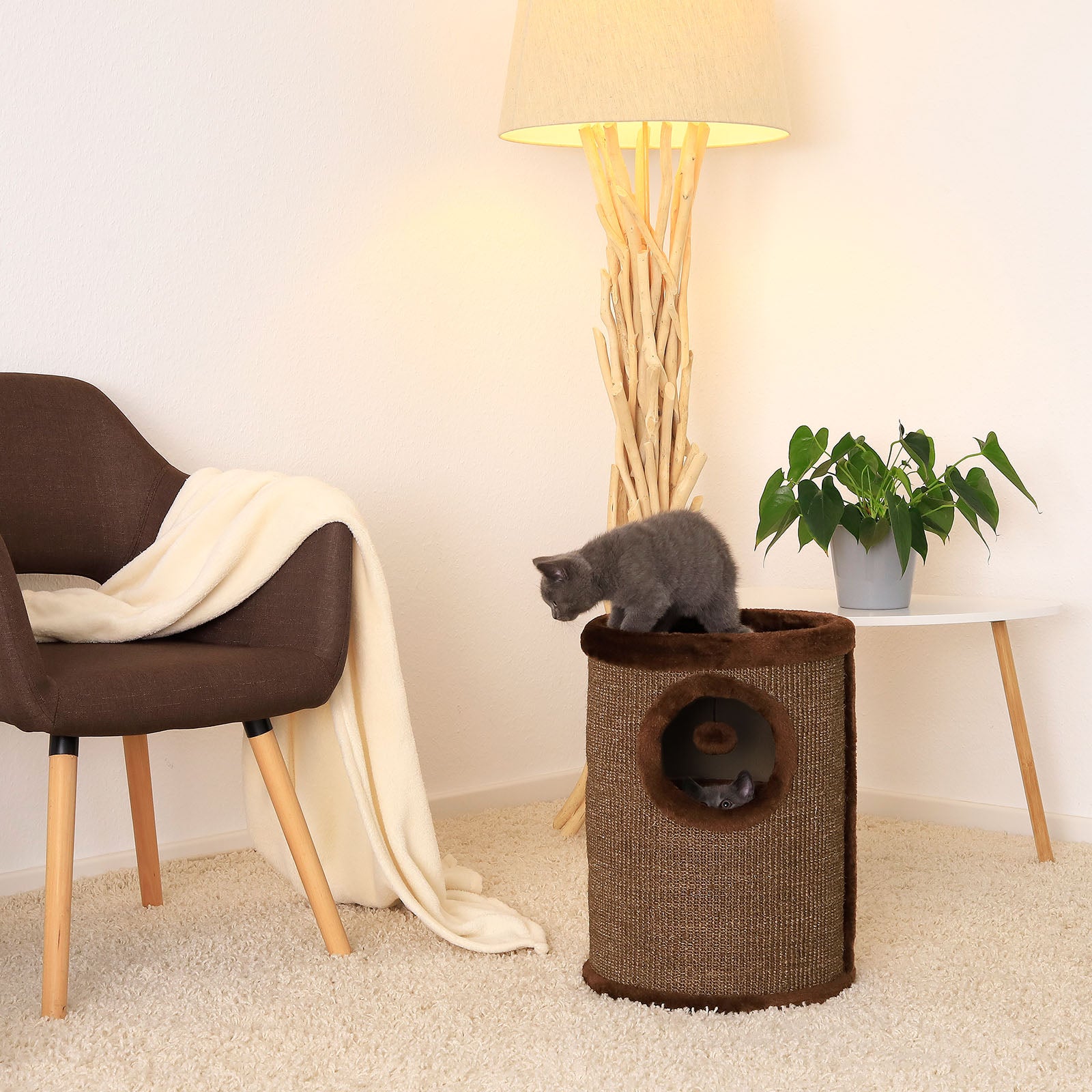 dibea, Tonneau Griffoir Colonne avec Sisal pour Gratter/Plateau avec Peluche
