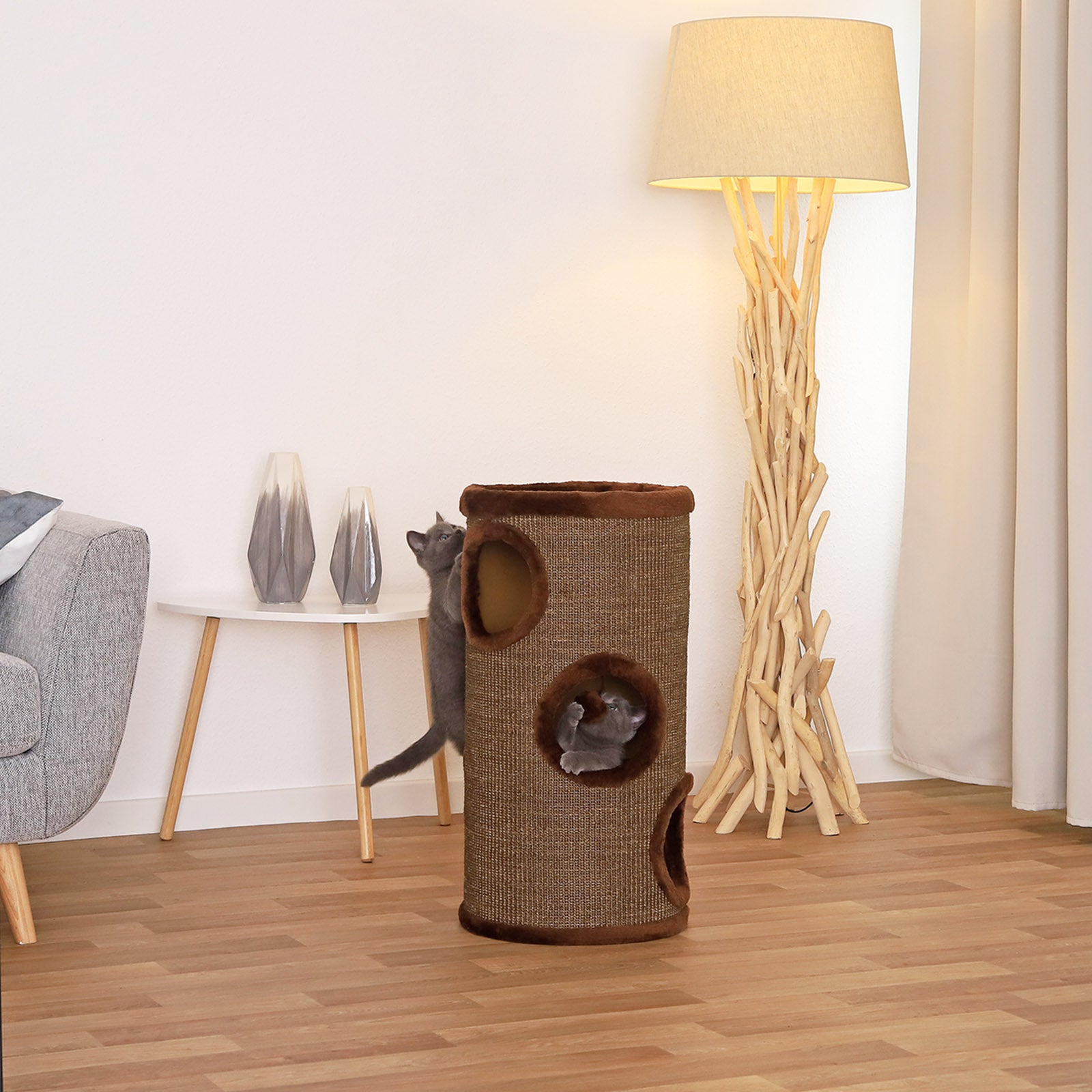dibea, Tonneau Griffoir Colonne avec Sisal pour Gratter/Plateau avec Peluche