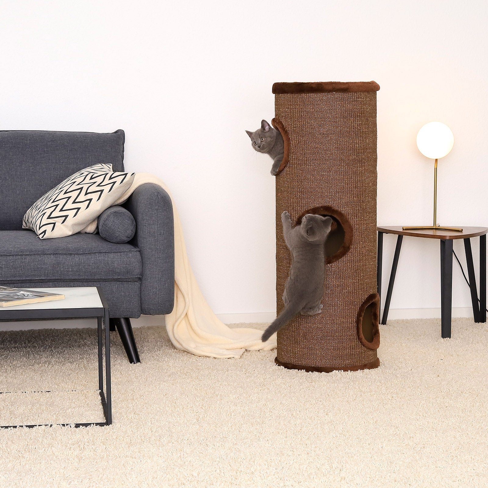 dibea, Tonneau Griffoir Colonne avec Sisal pour Gratter/Plateau avec Peluche
