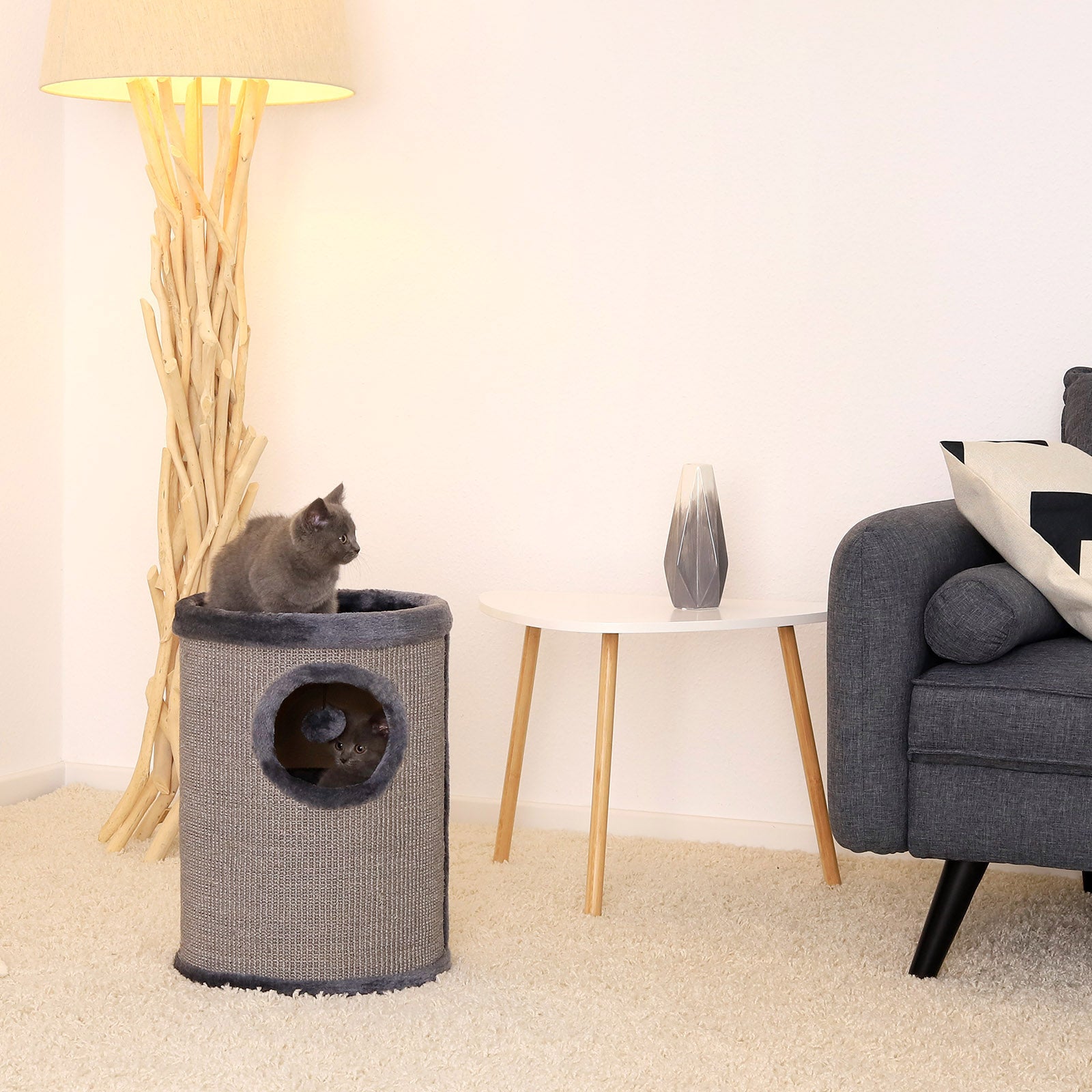 dibea, Tonneau Griffoir Colonne avec Sisal pour Gratter/Plateau avec Peluche