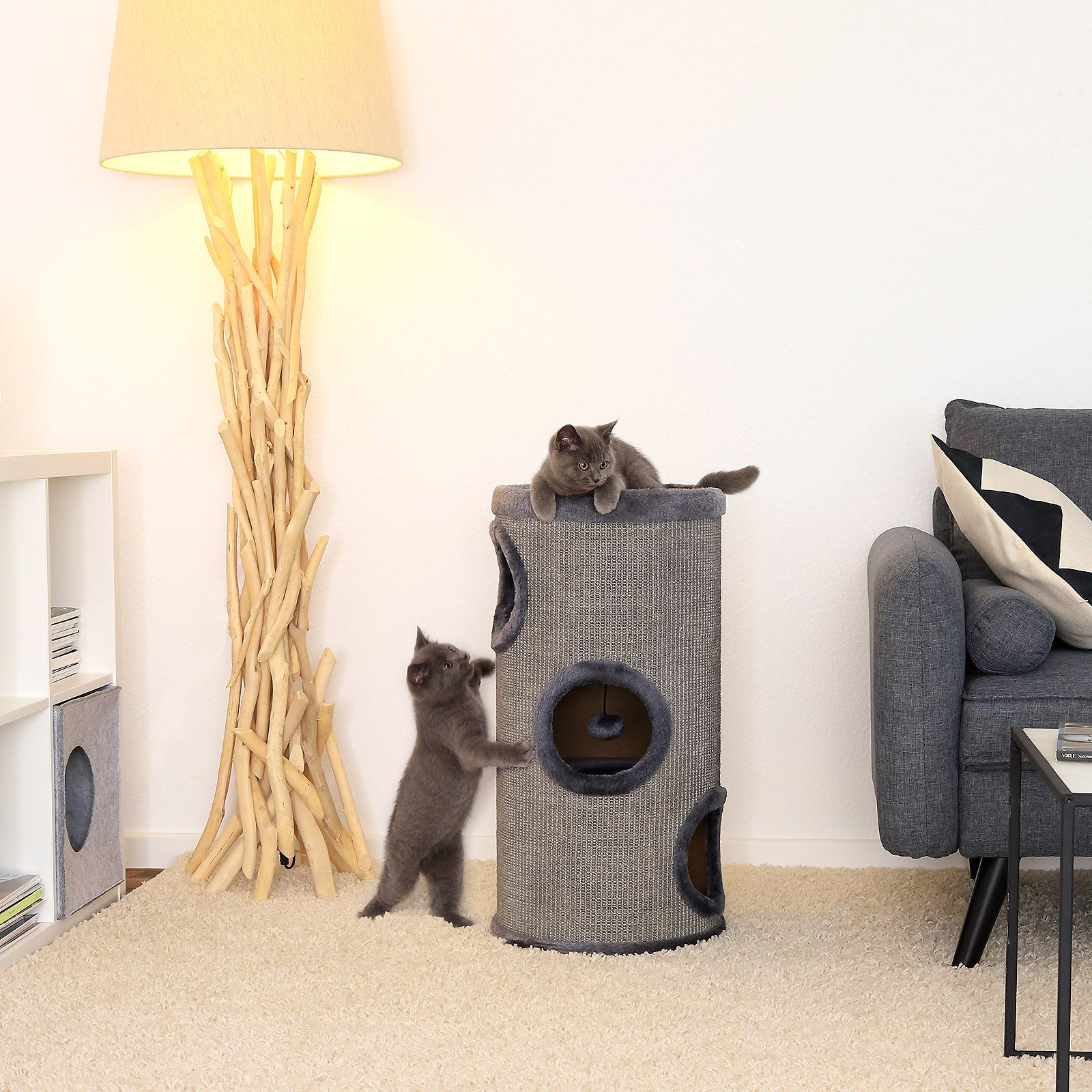 dibea, Tonneau Griffoir Colonne avec Sisal pour Gratter/Plateau avec Peluche