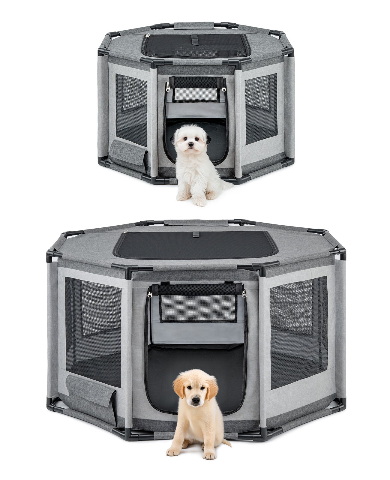 Welpenauslauf mit Rahmen aus PVC-Rohren