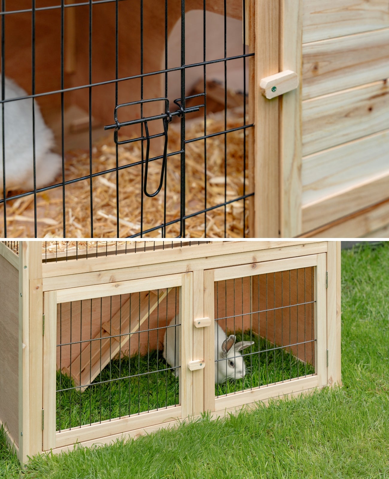 jeweils zwei Türen auf jeder Etage mit robustem Eisendraht und Holz