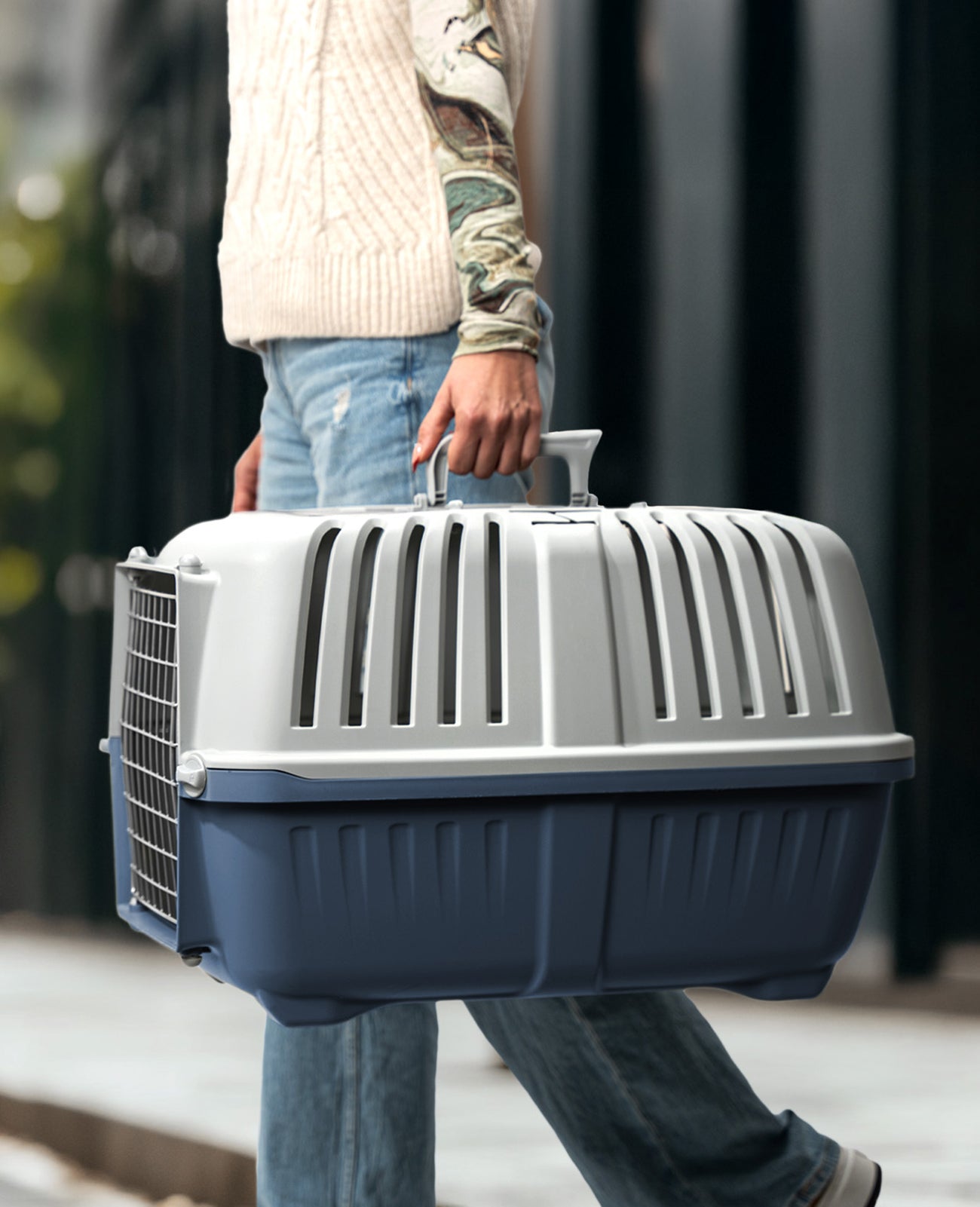 Caisse de transport pour chat Lionto en plastique avec porte et ouverture en métal, 58,5 x 35,5 x 40 cm