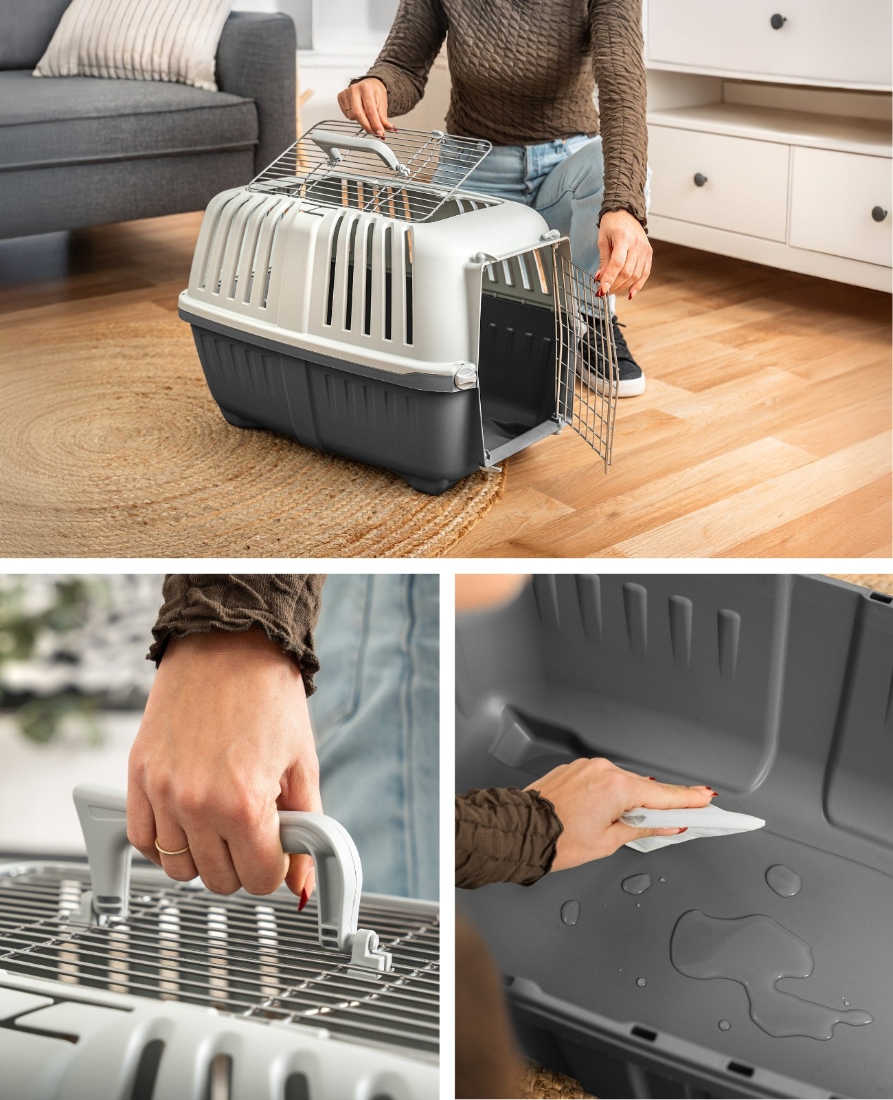 Caisse de transport pour chat Lionto en plastique avec porte et ouverture en métal, 58,5 x 35,5 x 40 cm