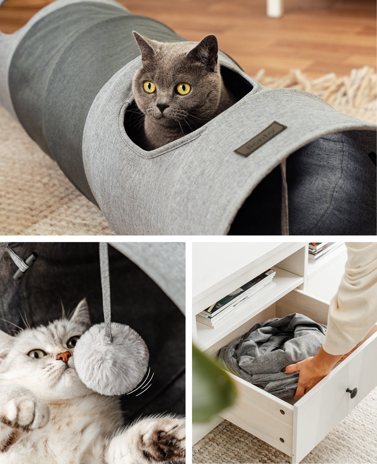 lionto Tunnel pour chat Tunnel de jeu pour animaux avec balle, divers modèles