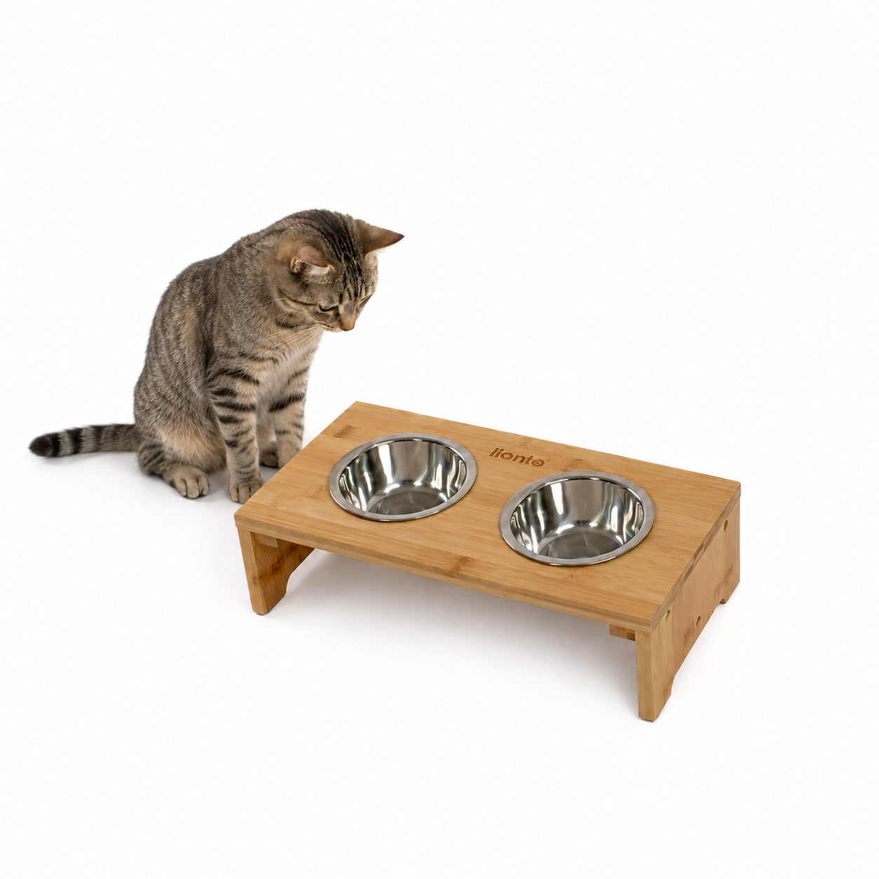 lionto Gamelle surélevée pour chien et chats, 40 x 20 x 10cm, Bambus
